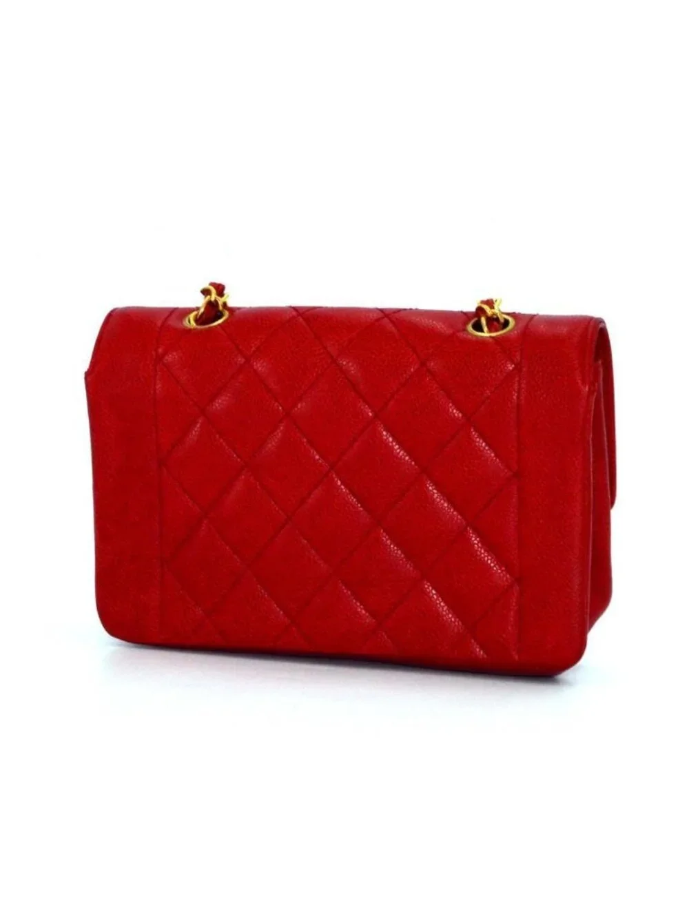 Chanel Quilted Diana 22 Chain Shoulder Caviar Leather Red Flat